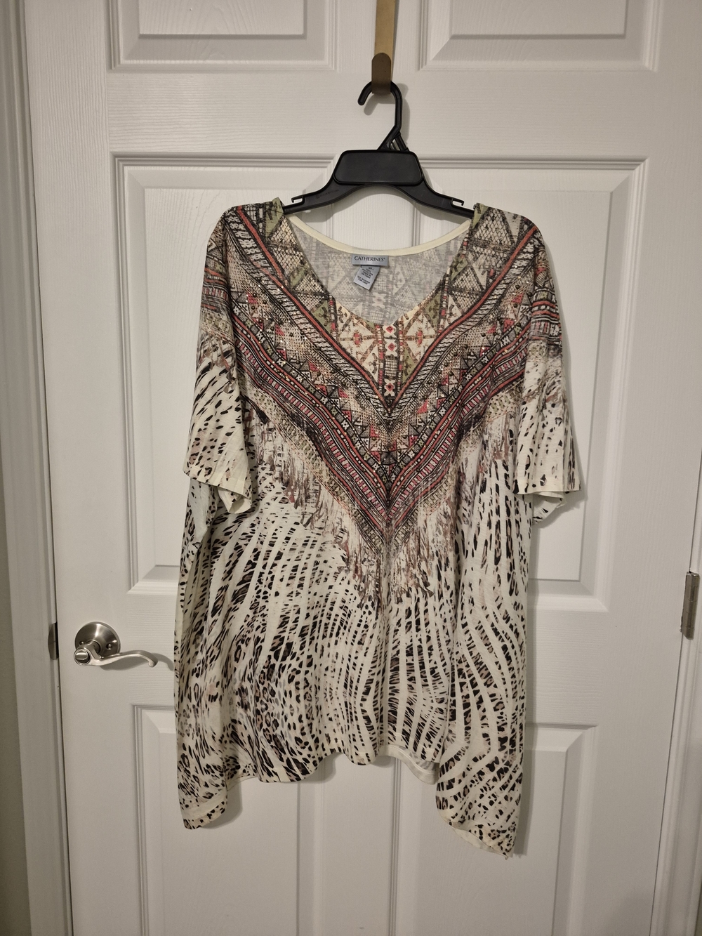 Catherines Cream Multi-Print V-Neck Tunic Top